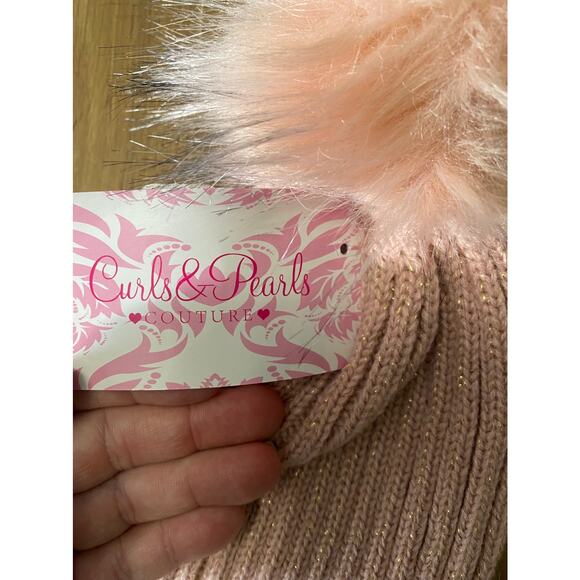 NWT Curls & Pearls Pink with Goldthread hat and mittens set - Picture 3 of 3